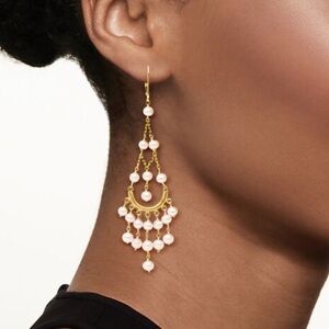 Elegant 14kt Gold Pearl Chandelier Earrings